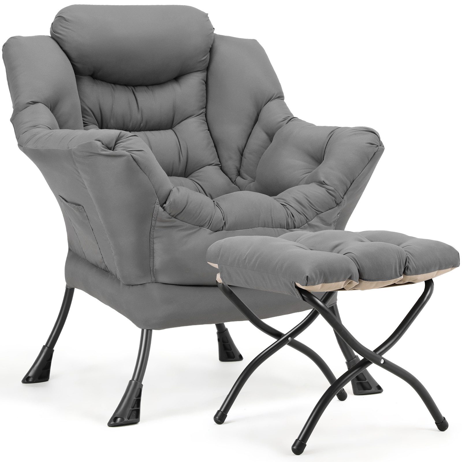 TLGREEN Loungesessel mit klappbarem Fußhocker, ergonomisch Relaxsessel, (Großliegestuhl mit rutschfesten Füßen, Seitentasche und 150 kg Tragkraft, leicht zu reinigendes Material), ideal für Wohnzimmer, Schlafzimmer und Arbeitszimmer