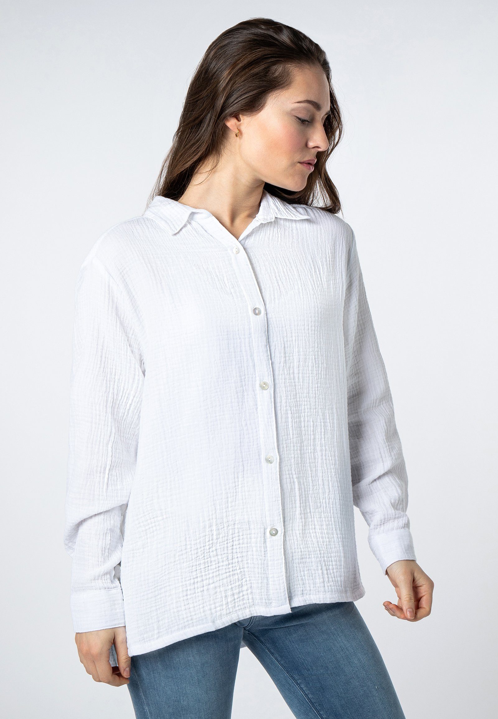 SUBLEVEL Langarmbluse Overcut Musselin Bluse Oversize Fit