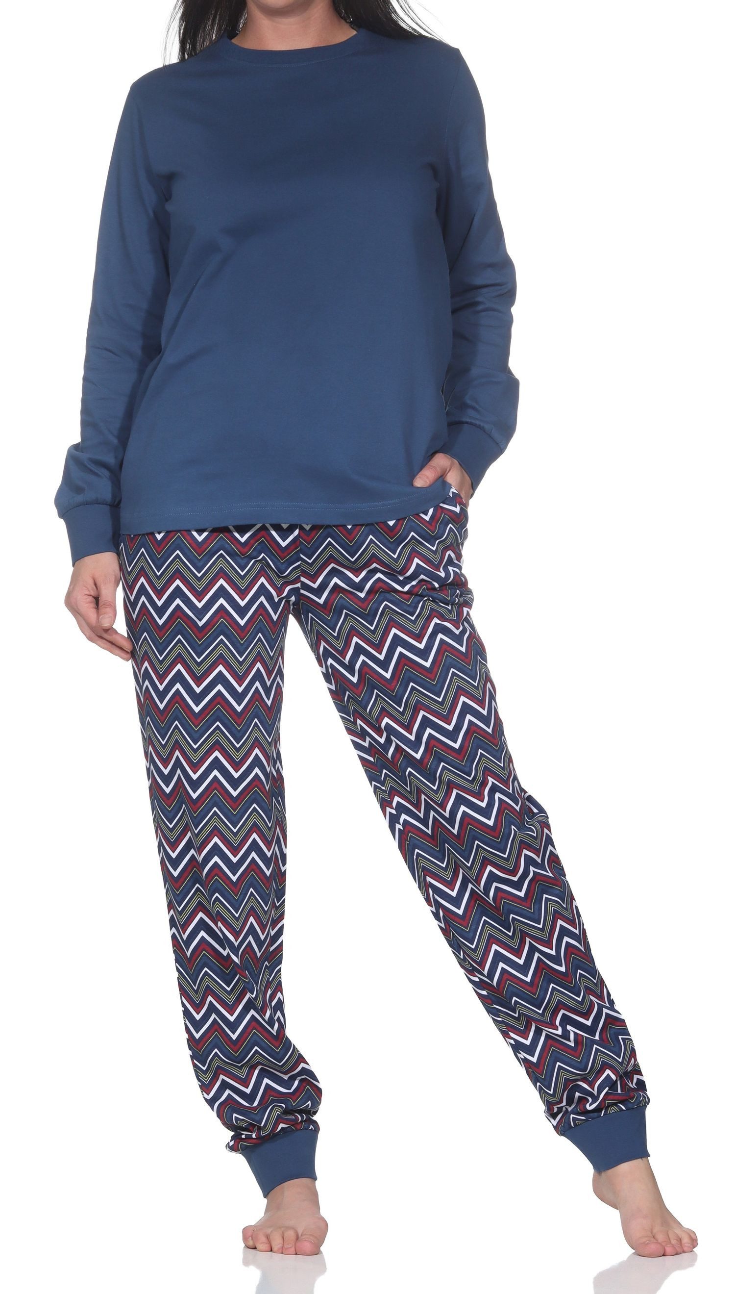 Normann Pyjama Damen langarm Schlafanzug mit Bündchen – Pyjama auch in Übergrössen