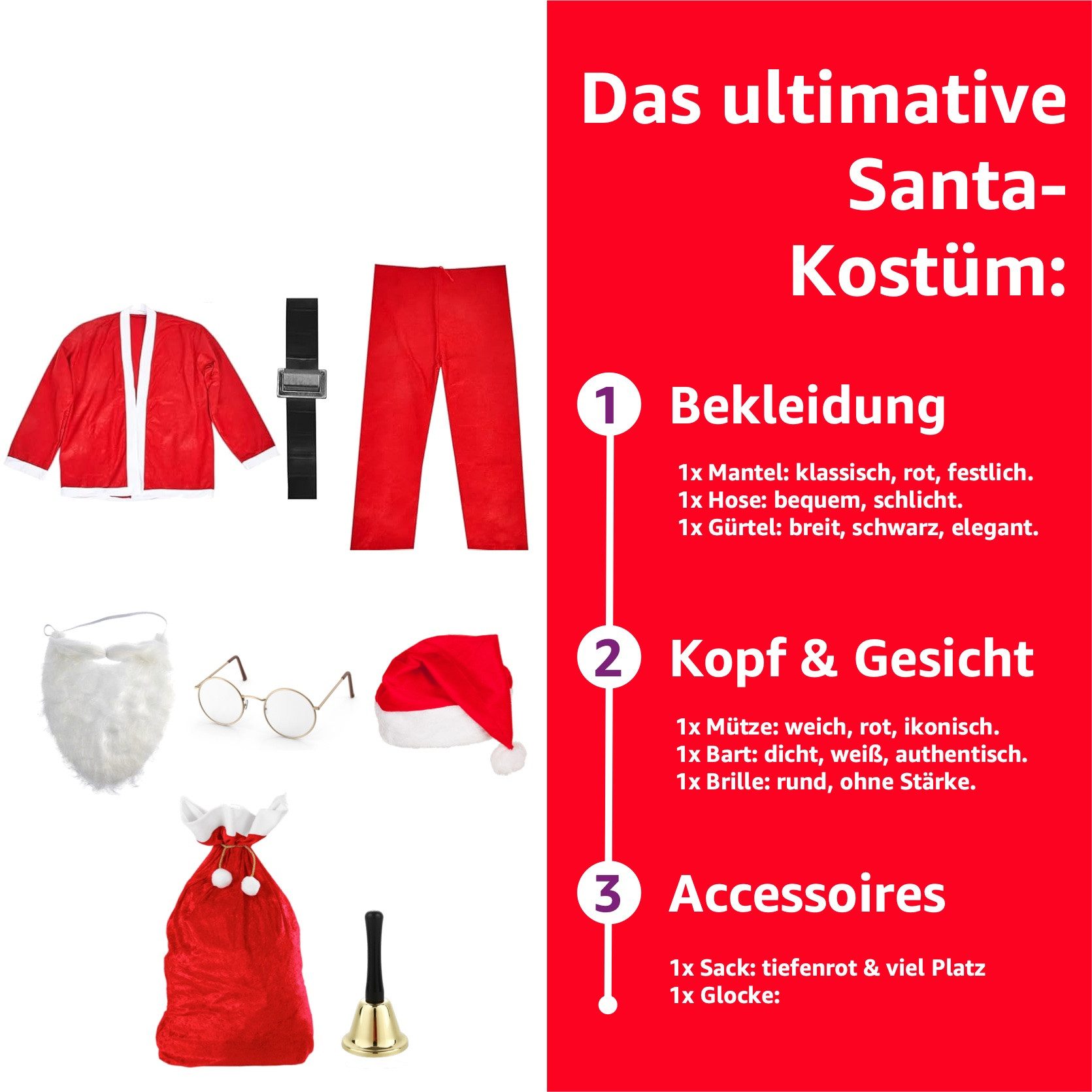 FASCHINFEVER Kostüm 8 in 1 Set Santa Claus - Weihnachtsmannkostüm & Nikolauskostüm