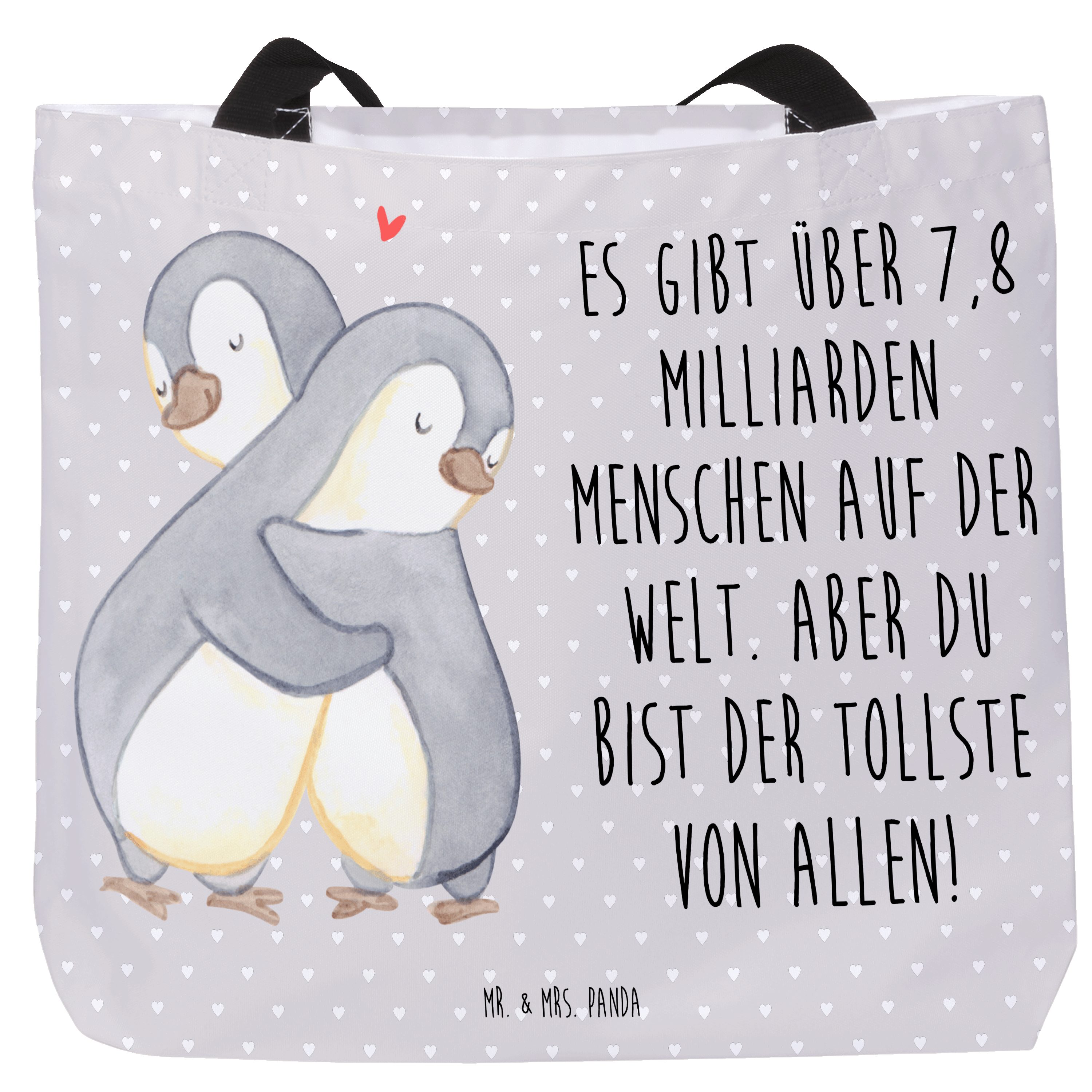 Shopper Pinguine Kuscheln, Tote Bag, Grau Pastell, Valentinstag, Tasche, Reis