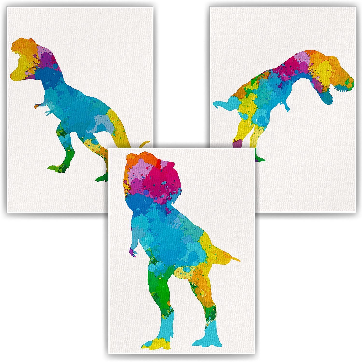 Tigerlino Poster Trex bunte Dinosaurier Bilder 3er Set Kinderzimmer Wandbilder