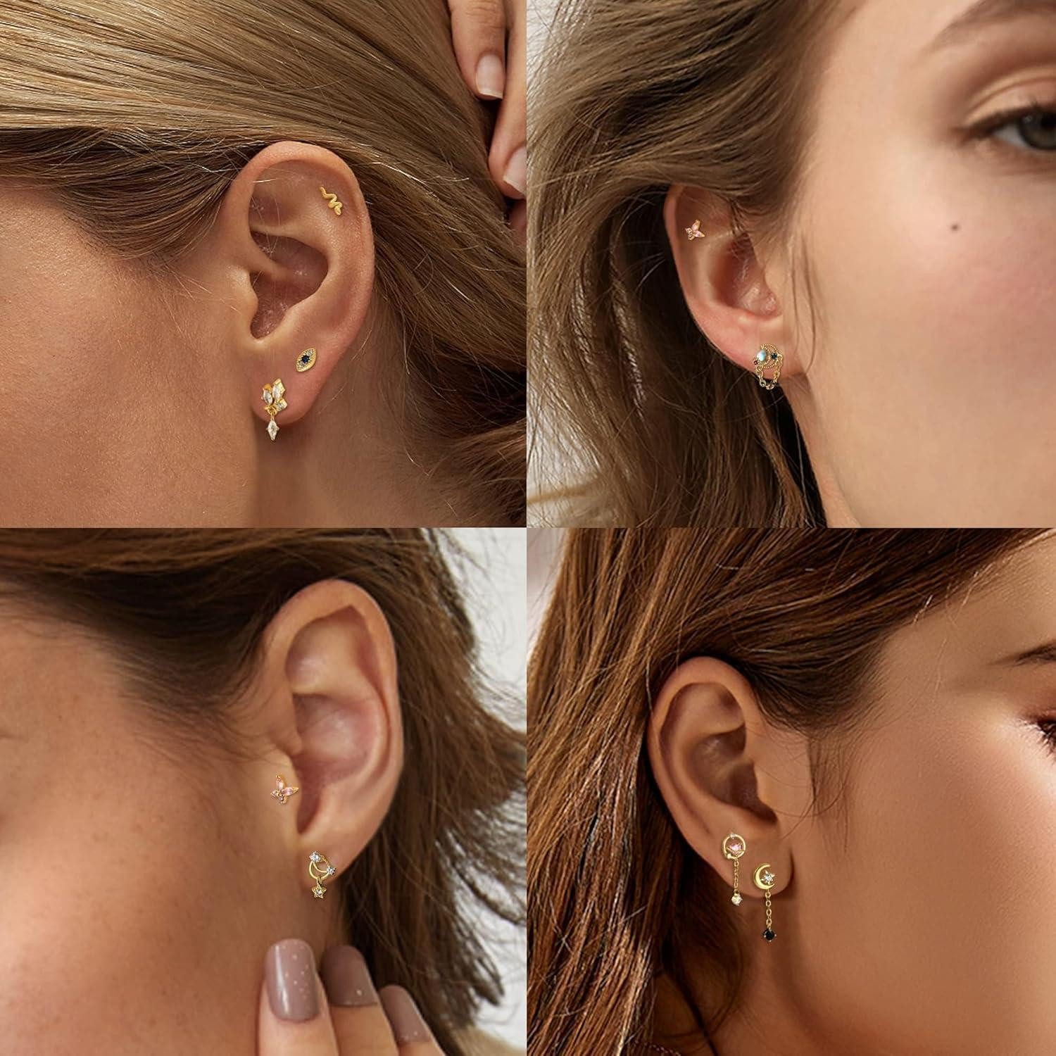 Kakonia Piercing-Set 9er Set Schmetterling Tragus Helix Piercings Gold Silber Roségold