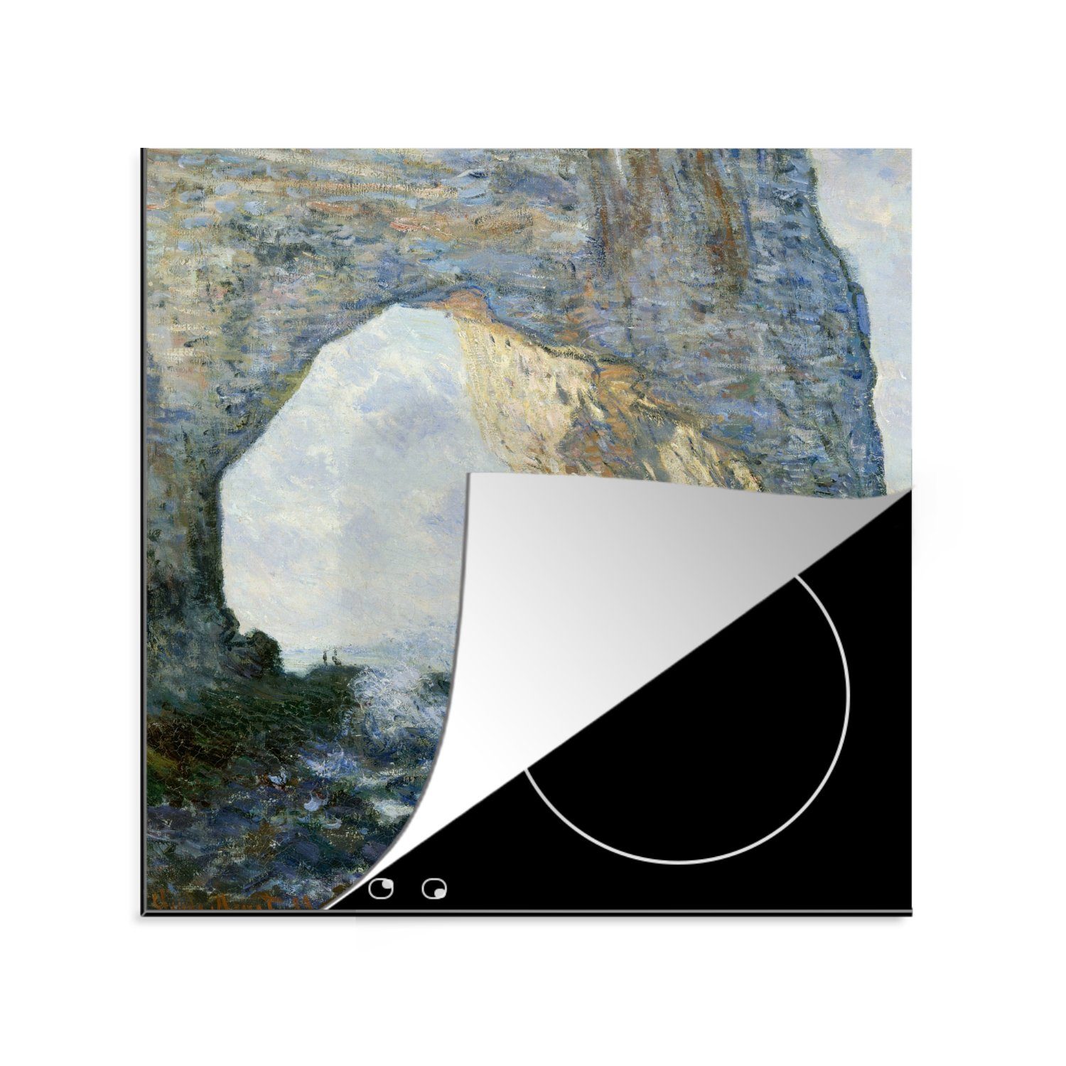 MuchoWow Herdblende-/Abdeckplatte Die Manneporte (Etretat) - Claude Monet, Vinyl, (1 tlg), 78x78 cm, Ceranfeldabdeckung, Arbeitsplatte für küche