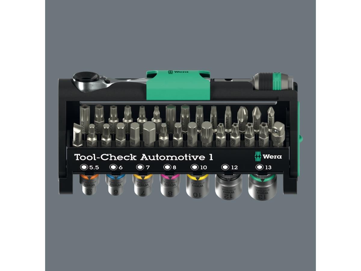 Wera Bit-Set Tool-Check Automotive 1, Set, 38-teilig, 1/4"-Bit-Ratsche, Farbkennzeichnung nach Größen