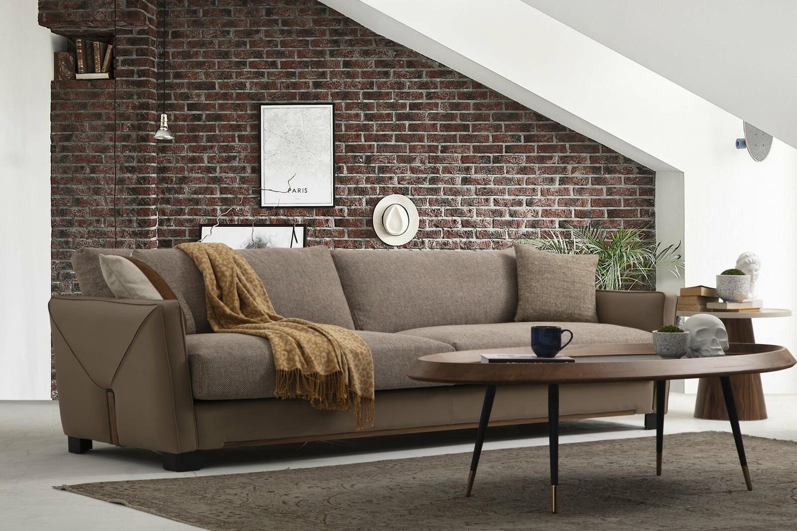 Sofas Made Beige Teile, Sofa Design JVmoebel Sitzer 3-Sitzer in 3 Europa Dreisitzer Stoff Modern Wohnzimmer, 1