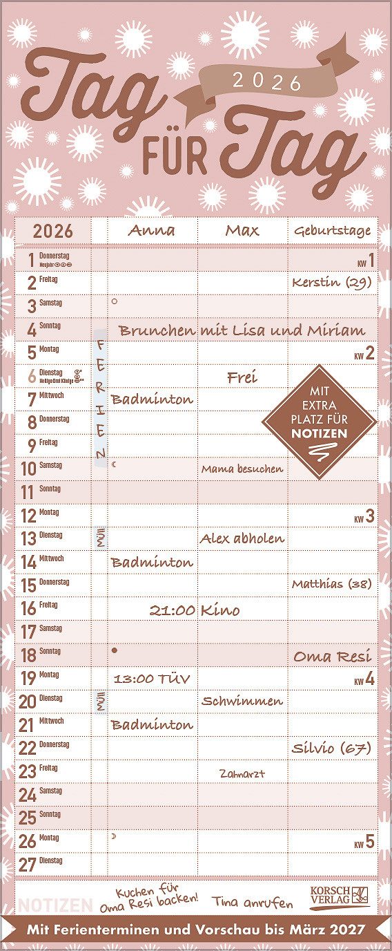 Korsch Verlag Семейный календарь Korsch Календари Premium Familientimer Tag für Tag 2026
