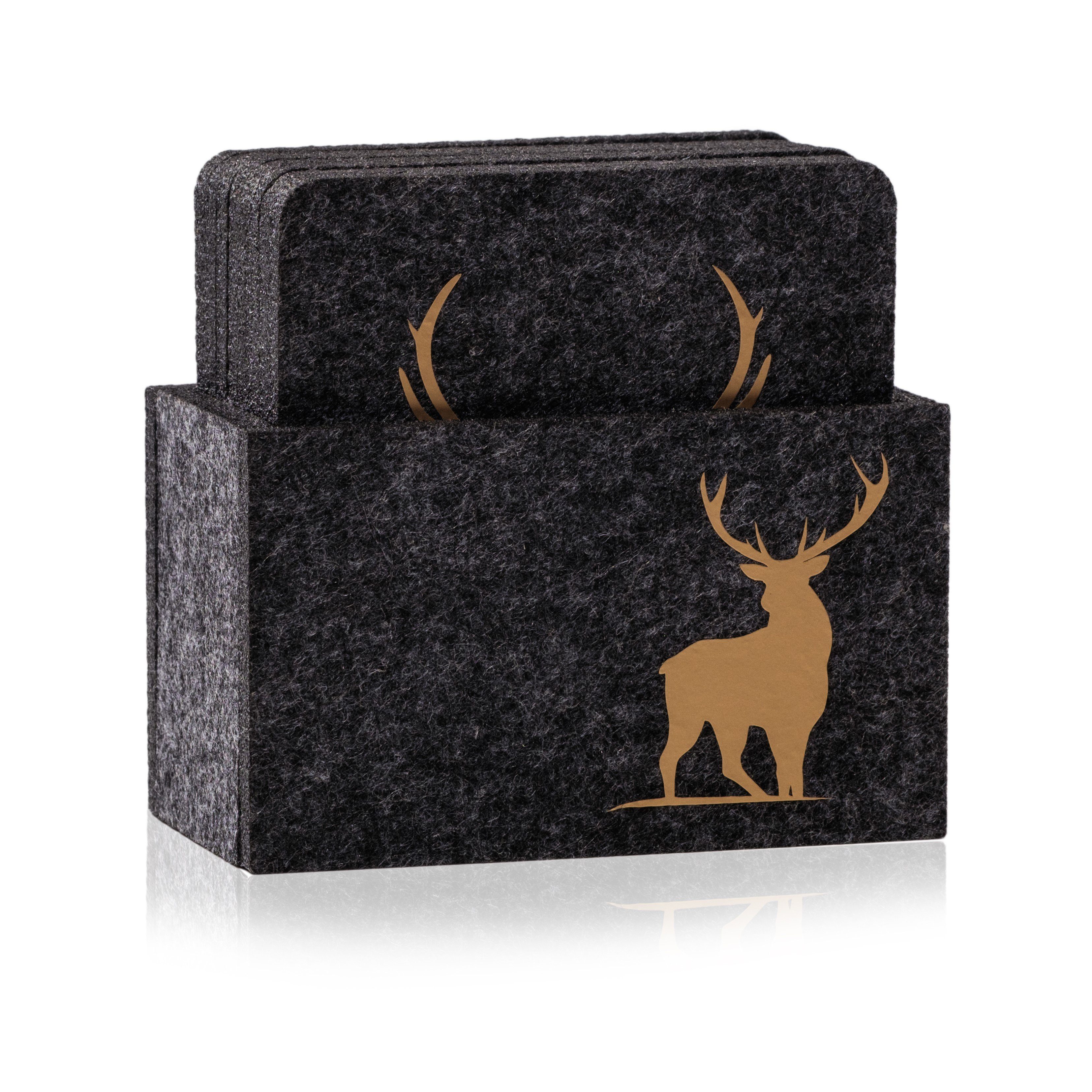 Camolo Glasuntersetzer aus Filz Hirsch anthrazit / gold mit Box, 9-tlg., Mit Motiven – Bild 3 von 3