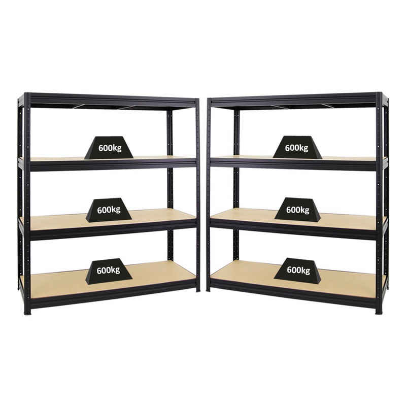 PROREGAL® Schwerlastregal MegaDeal 2x Schwerlastregal DINO, HxBxT 180x160x60cm, Schwarz, Spar-Set, 500-600kg Fachlast, hohe Spannbreite von 90-200cm