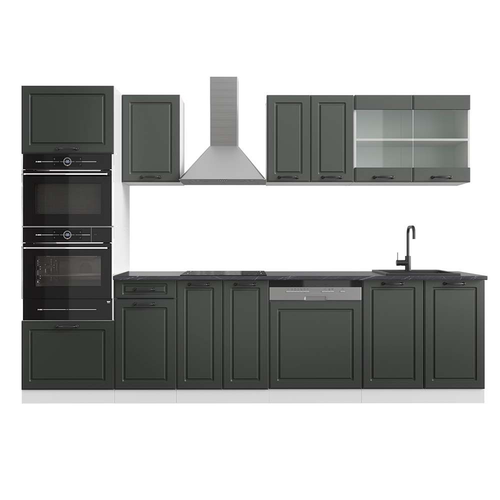 Vicco Küchenzeile R-Line, Anthrazit Landhaus/Weiß, 300 cm mit Hochschrank, günstig online kaufen