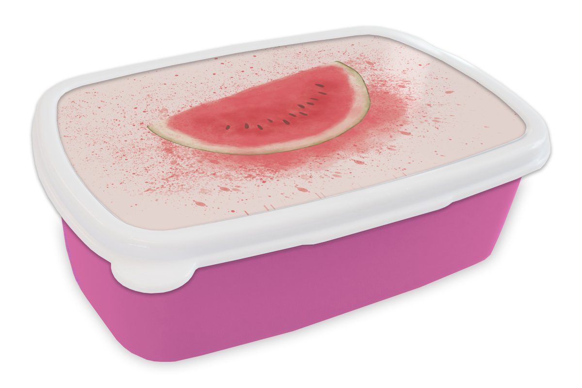 MuchoWow Lunchbox Wassermelone - Obst - Pastell - Sommer, Kunststoff, (2-tlg), Brotbox für Erwachsene, Brotdose Kinder, Snackbox, Mädchen, Kunststoff rosa