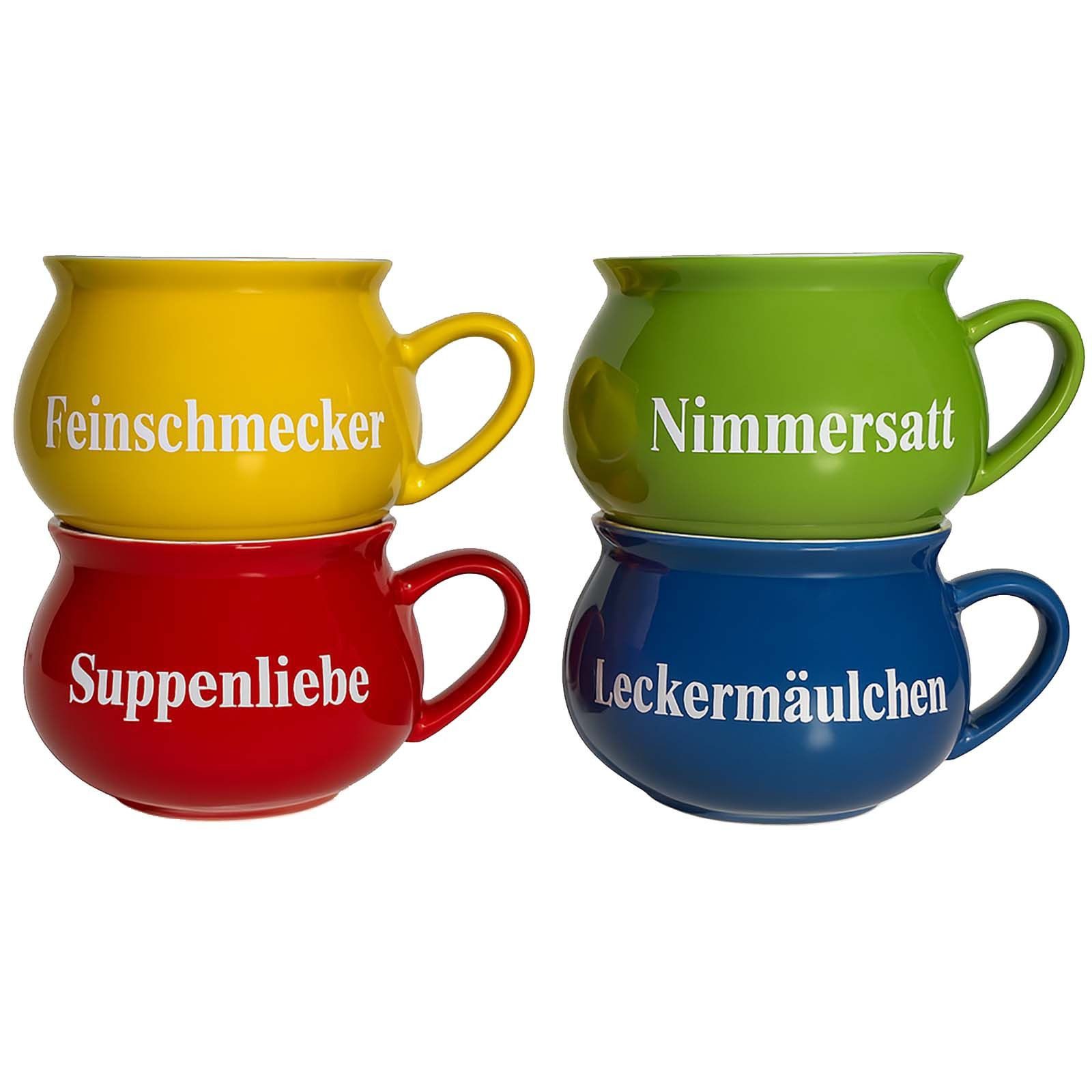 BURI Suppenschüssel 4er Set 400 ml Suppentasse Suppentassen Suppenschüssel Suppenterrine, Keramik