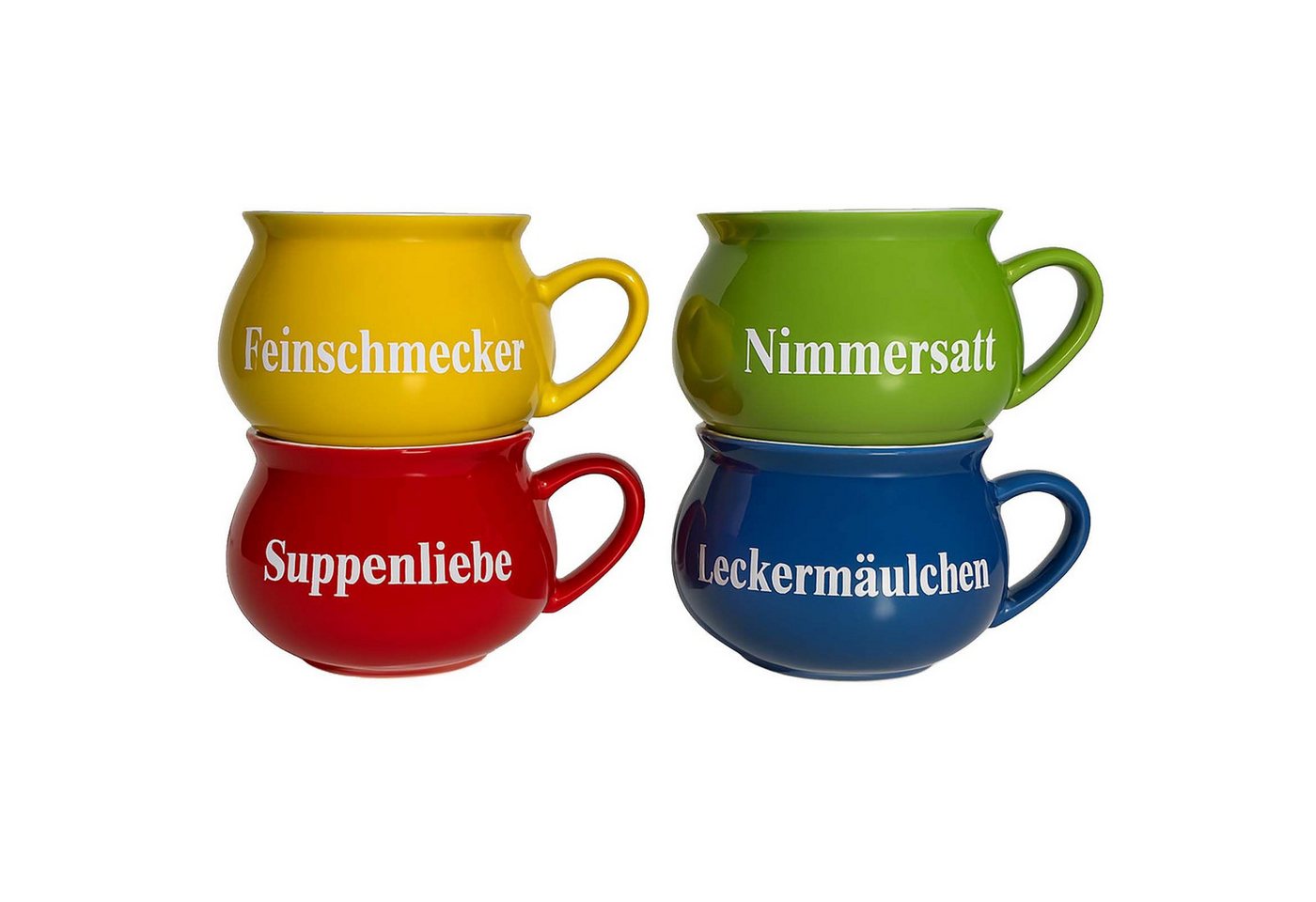 BURI Suppenschüssel 4er Set 400 ml Suppentasse Suppentassen Suppenschüssel Suppenterrine, Keramik