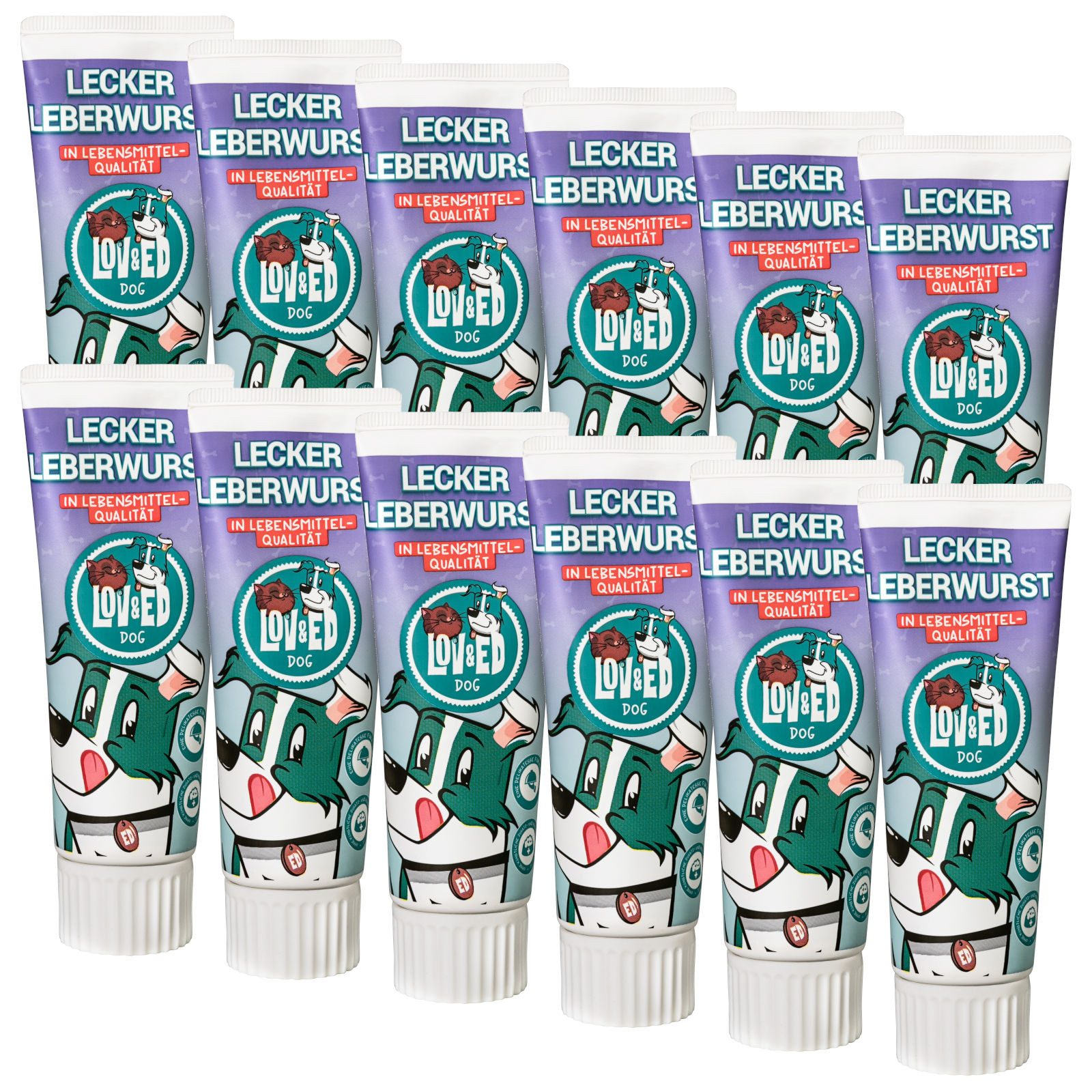 Lov&Ed Lecker Leberwurst für Hunde, 12x 75g, Lebensmittelqualität, Snack für: Hund