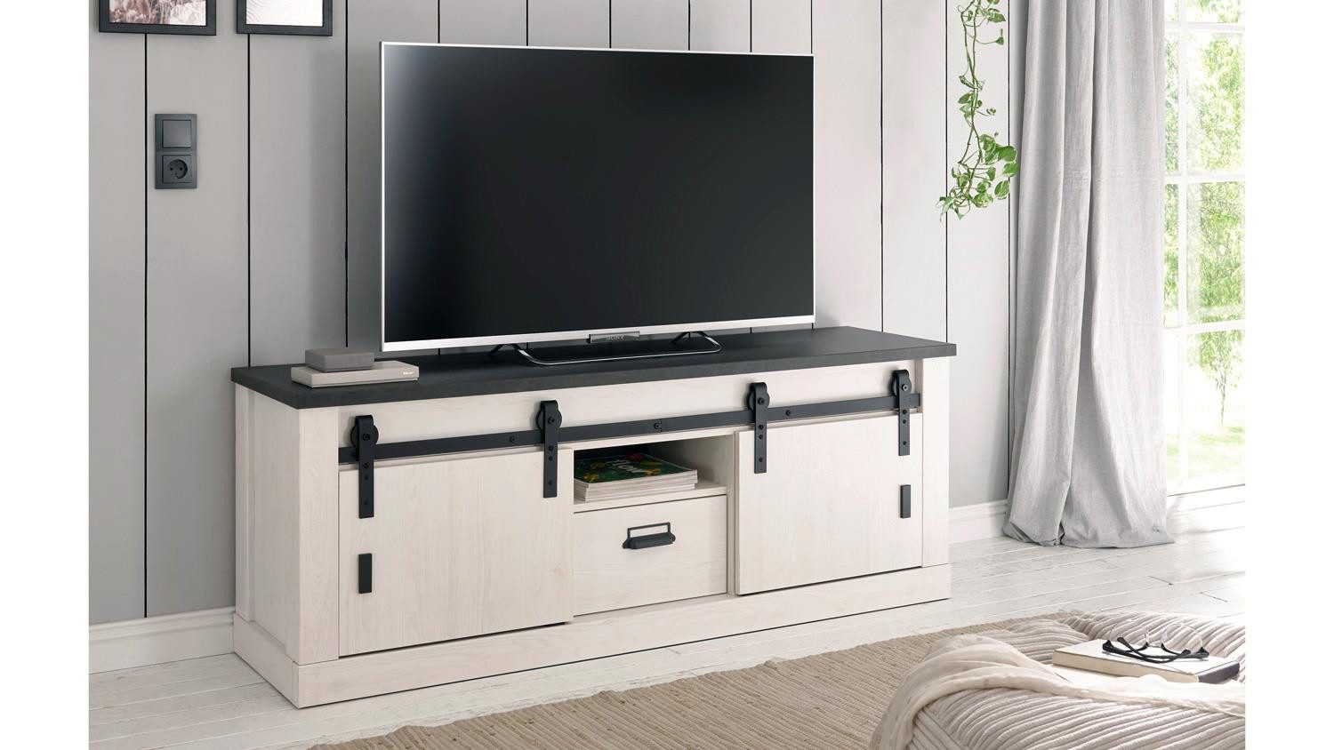 IMV Lowboard TV-Board Sherwood 30 Pinie weiß anthrazit mit soft-close 162 cm