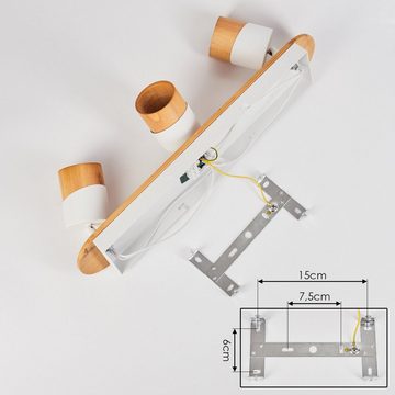 hofstein Deckenleuchte moderne Deckenlampe aus Metall/Holz in Weiß/Natur, ohne Leuchtmittel, Deckenleuchte mit verstellbaren Strahlern, 3x GU10, ohne Leuchtmittel