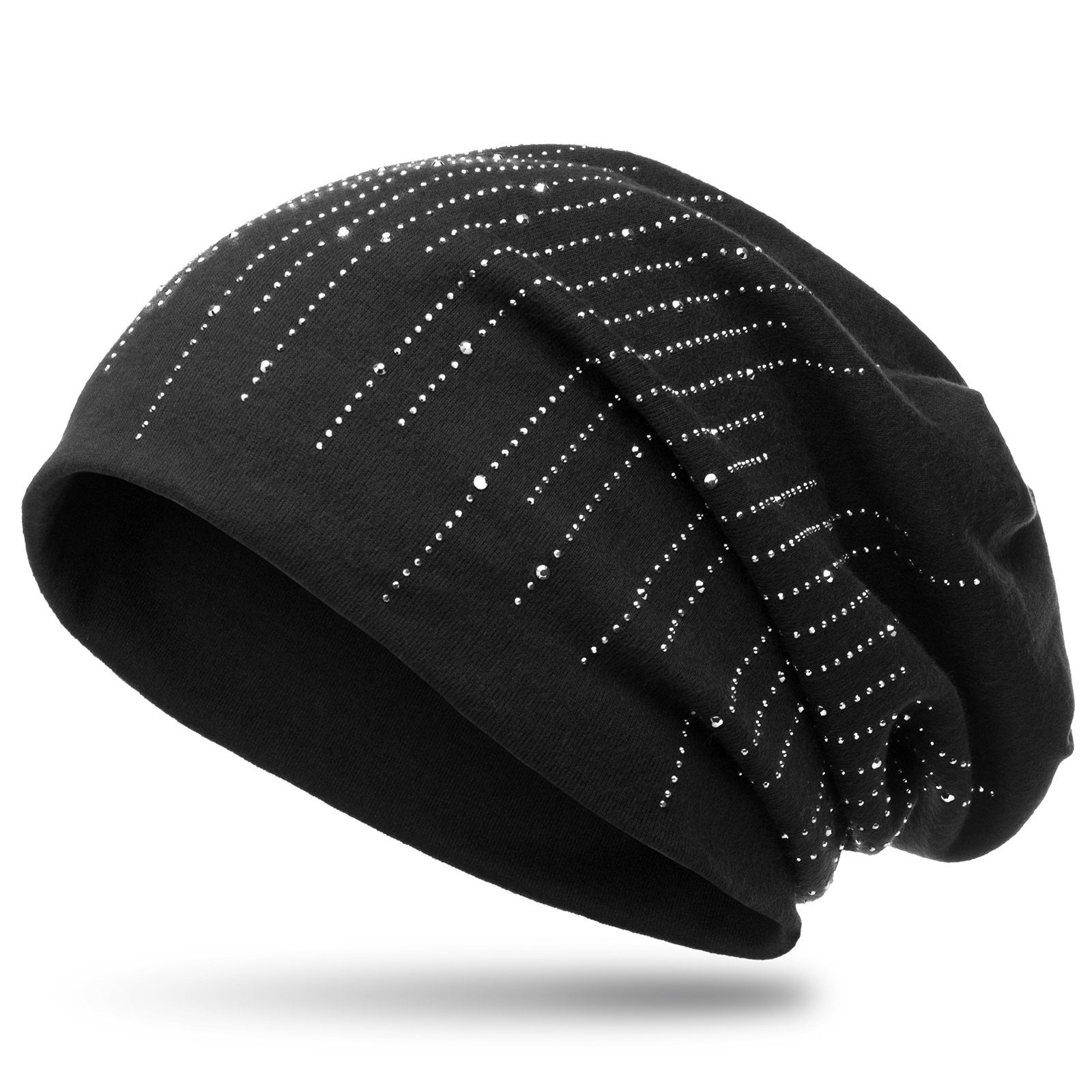 Caspar Beanie MU142 Beanie Mütze mit stylischen Strass Streifen und warmem Flanell Stoff schwarz