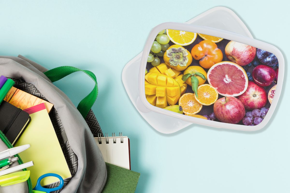 Brotbox und - Obst Brotdose, MuchoWow Jungs (2-tlg), Kinder Lunchbox Farben, für Mädchen für Erwachsene, und weiß Regenbogen Kunststoff, -