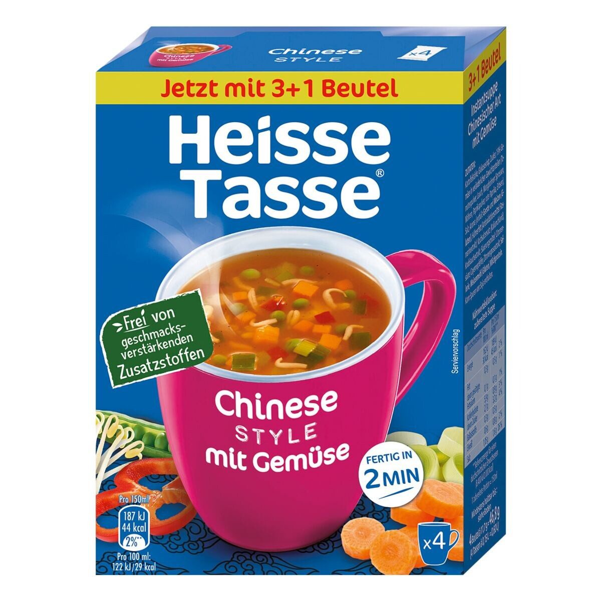 Heisse Tasse Fertiggericht Chinese Style mit Gemüse, 4 Beutel