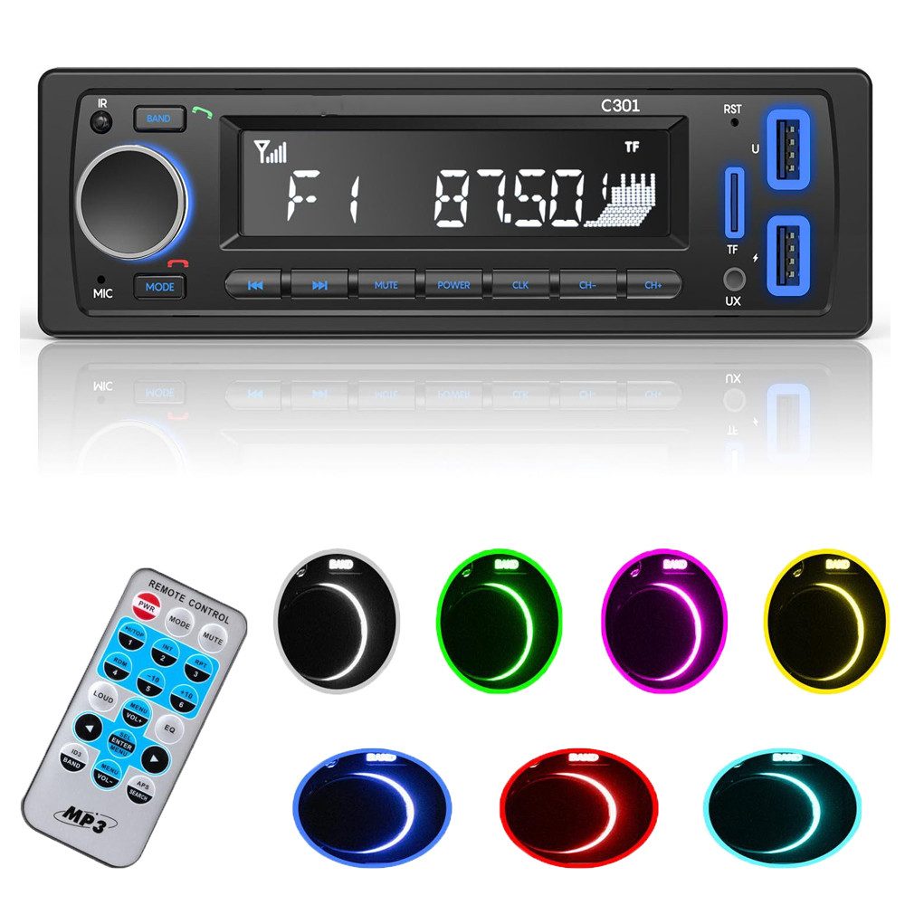Avylet Bluetooth Autoradio, 1-DIN, Digitales Radio, USB & AUX, Fernbedienung Autoradio (7 Farben Buntes Licht, Equalizer, FM radio, Spotify, 7 Farben, Bluetooth 5.0, 18 Радіоприймачіender)
