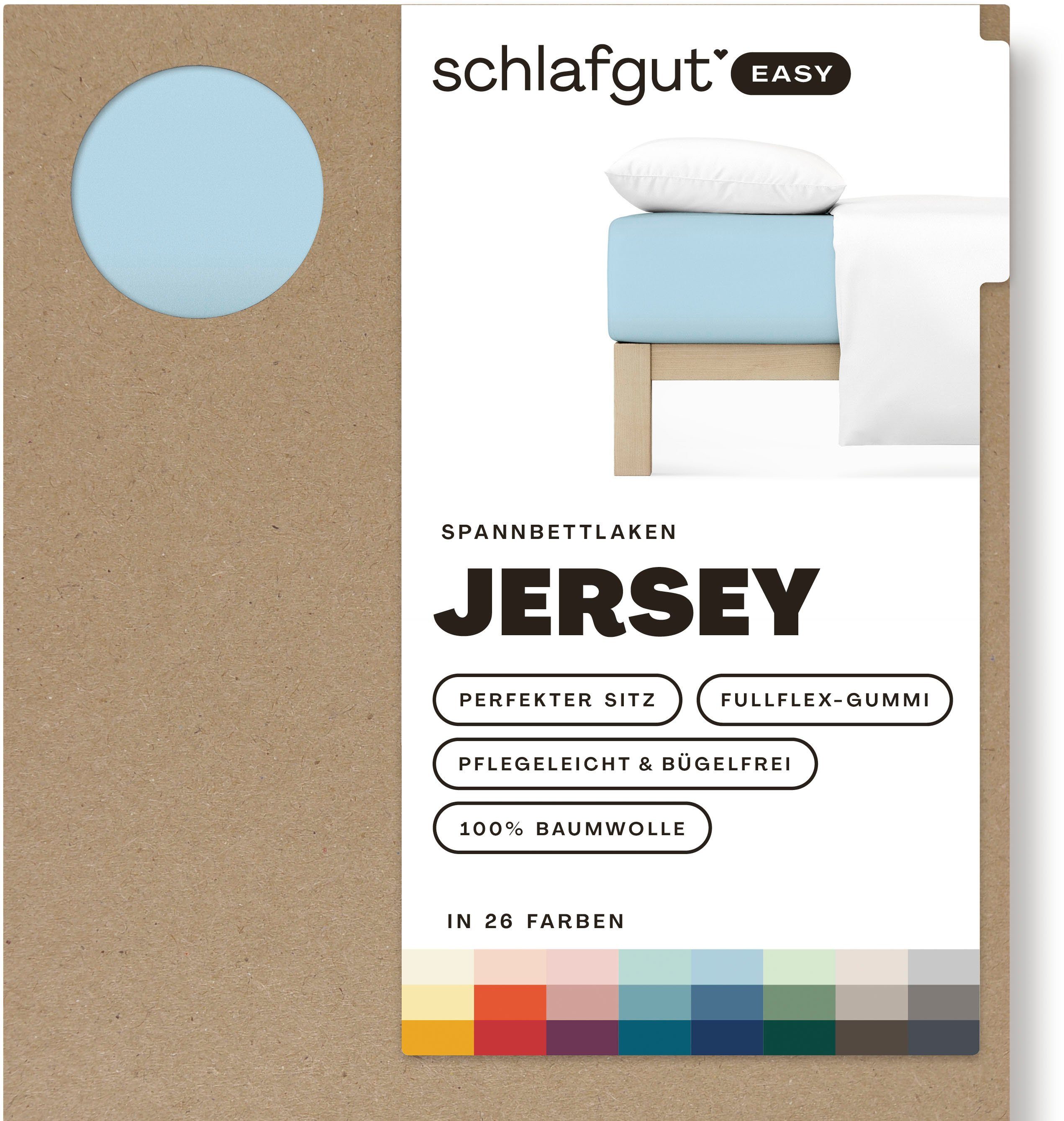 Schlafgut Натяжные простыни EASY aus 100% Baumwolle, weich & saugfähig, Marken-Bettlaken, Jersey, Gummizug: rundum, (1 Stück), für Matratzen bis 22 cm Höhe, in 90x200, 140x200 oder 180x200 cm