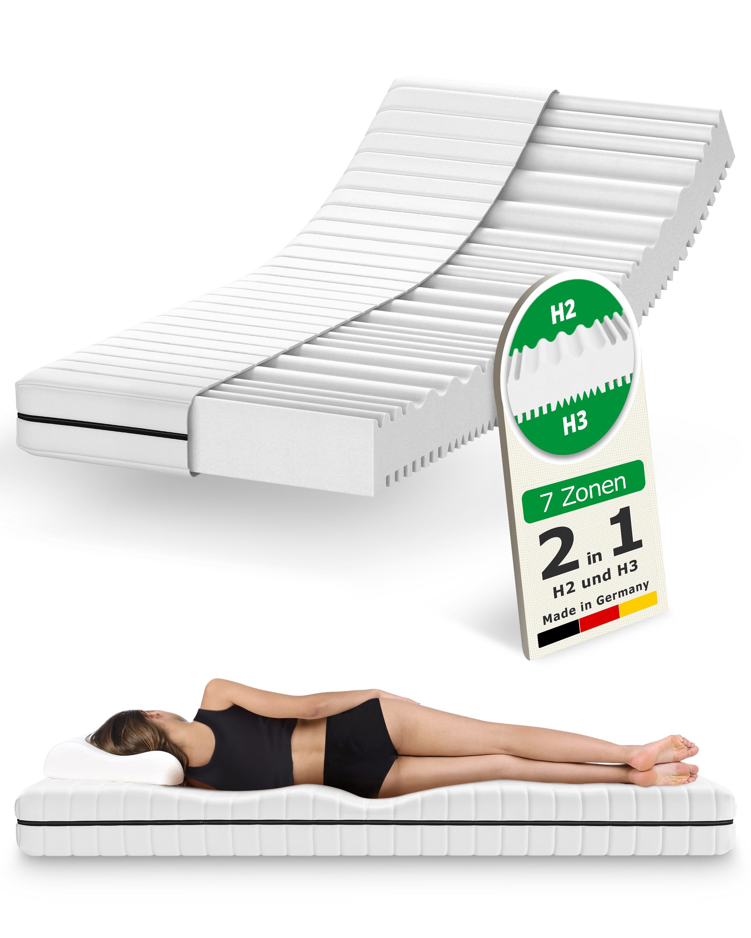 Kaltschaummatratze H2/H3 Premium 7-Zonen Wendematratze, Schlaftroll, 18 cm günstig online kaufen