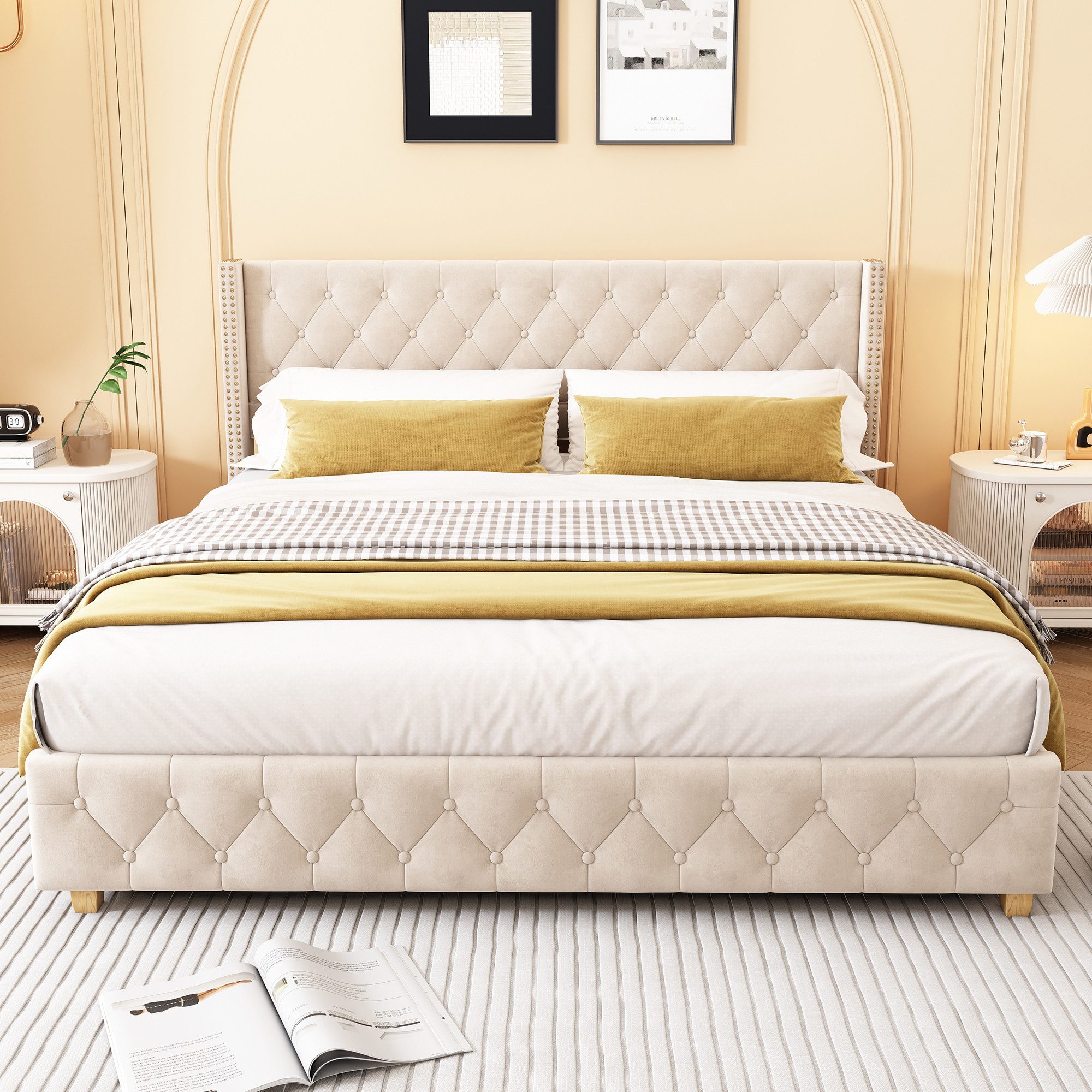 Flieks Polsterbett, Massivholz Doppelbett 160x200cm mit Lattenrost und Pols günstig online kaufen