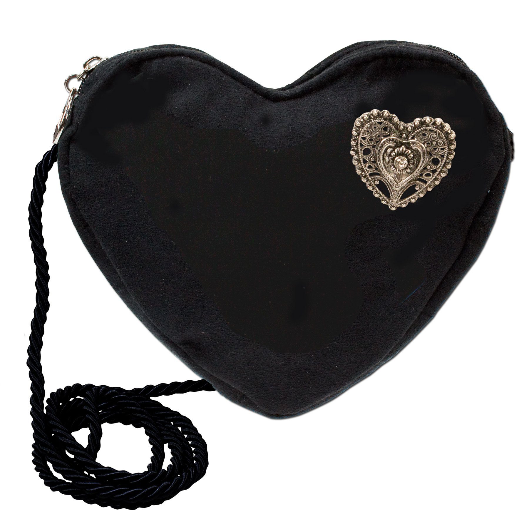 Alpenflüstern Schultertasche Herztasche (schwarz), - zur Trachtenherz Damen Herzform, Handtasche Dirndltasche in Dirndl, Herz Schultertasche Trachtentasche fürs Tracht
