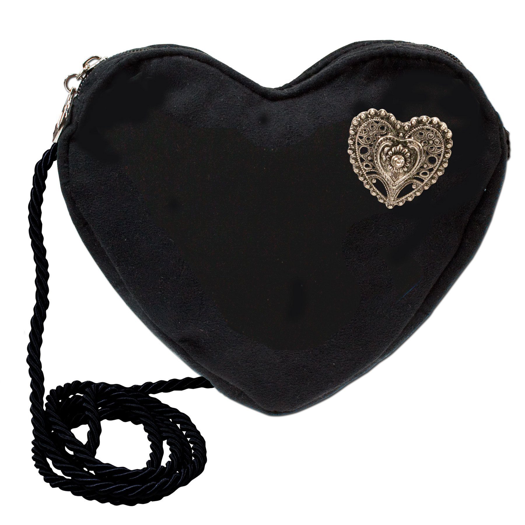 Alpenflüstern Schultertasche Herztasche Trachtenherz (schwarz), - Damen Trachtentasche in Herzform, Schultertasche fürs Dirndl, Herz H