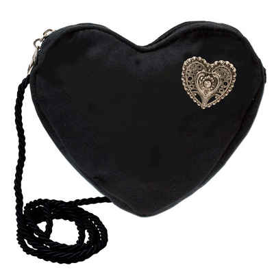 Alpenflüstern Schultertasche Herztasche Trachtenherz (schwarz), - Damen Trachtentasche in Herzform, Schultertasche fürs Dirndl, Herz Handtasche zur Tracht, Dirndltasche