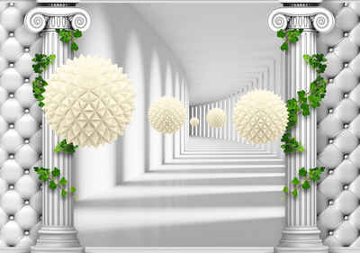 wandmotiv24 Fototapete Korridor Säulen Polsterwand 3D Kugeln, strukturiert, Wandtapete, Motivtapete, matt, Vinyltapete, selbstklebend