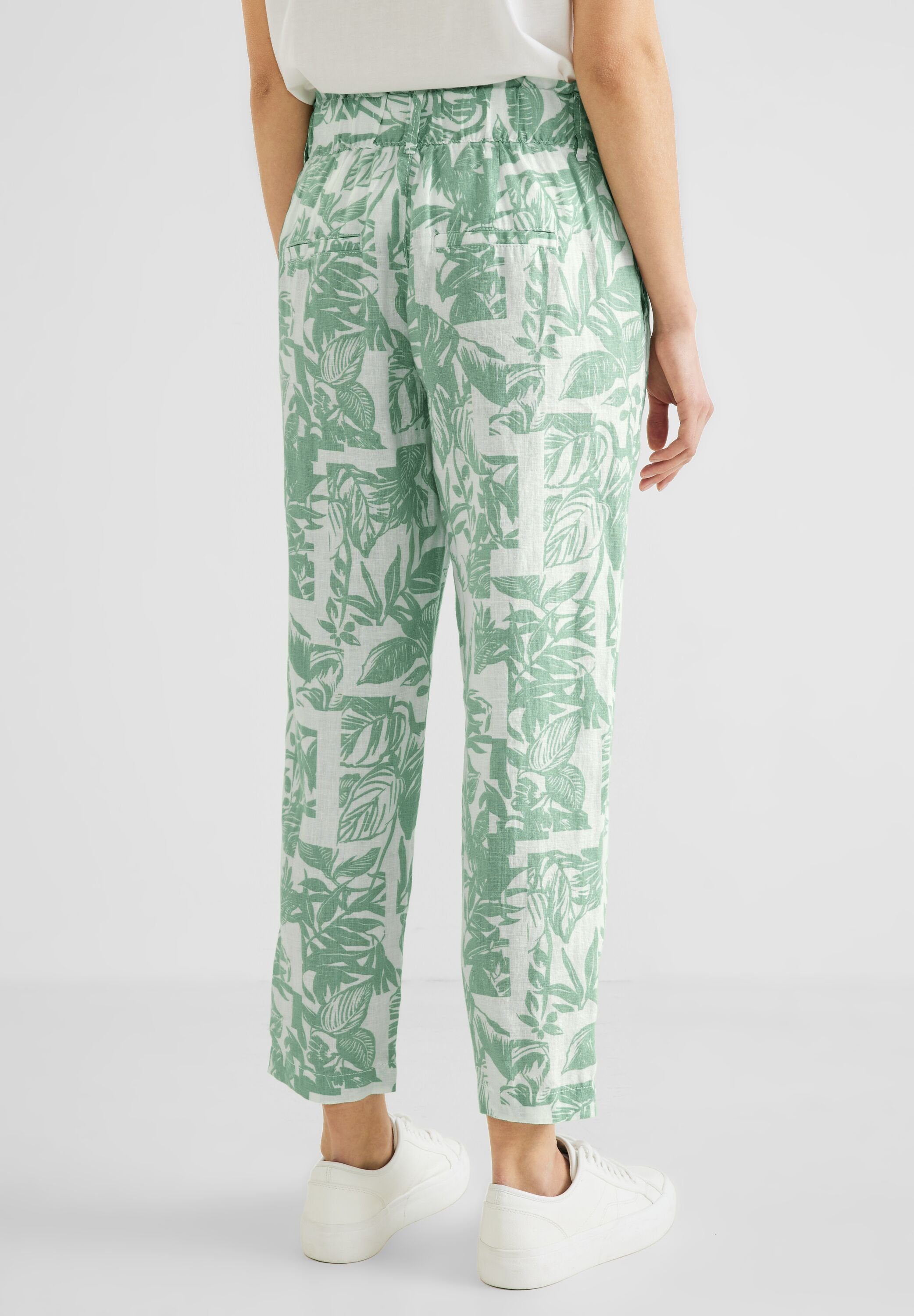 STREET Soft in Nicht ONE Loose leafy Leafy (1-tlg) Street One Fit soft Gree Leinenhose Vorhanden Paperbag-Hose green