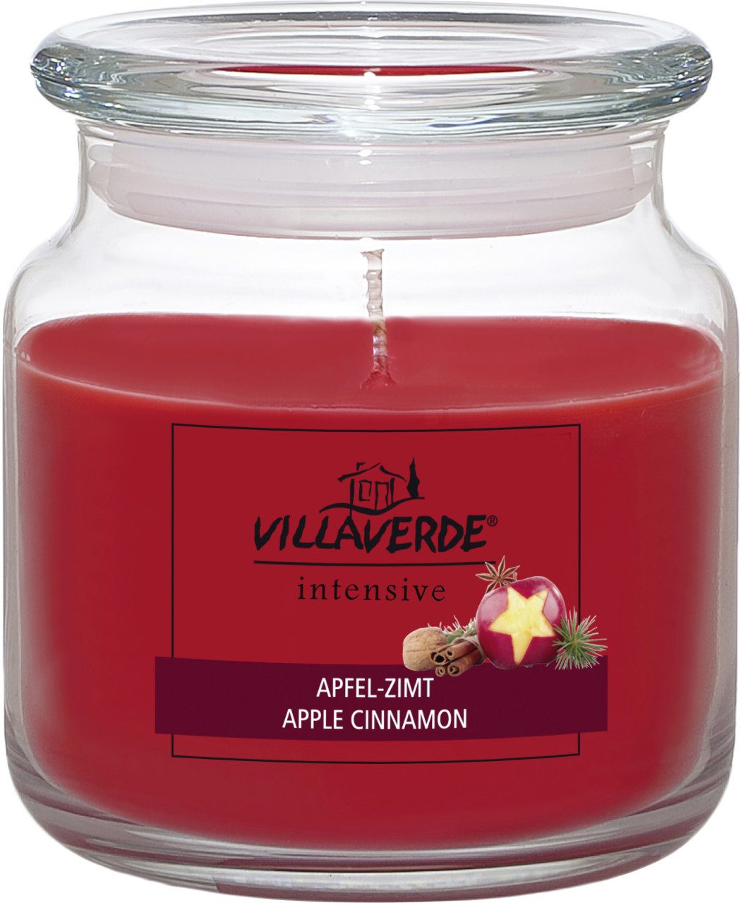 Villa Verde Duftkerze Villa Verde Duftkerze im Glas m. Deckel Apfel-Zimt