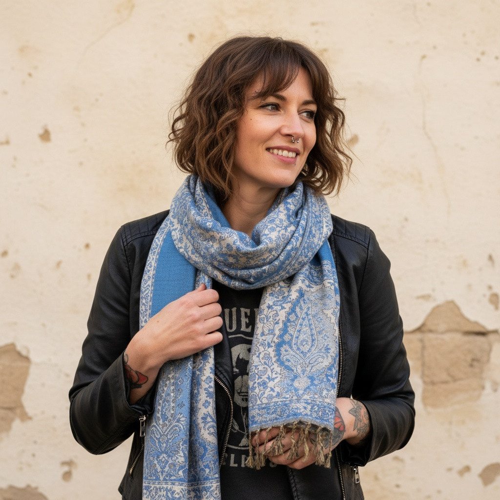 Guru-Shop Halstuch Viskose Schal Stola mit Paisley Muster - blau