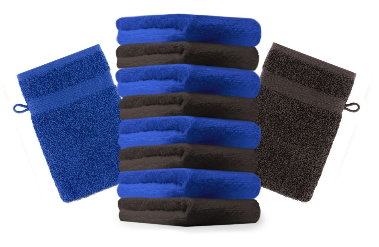 Betz Waschhandschuh 10 Stück Waschhandschuhe Premium 100% Baumwolle Waschlappen Set 16x21 cm Farbe Royalblau und Dunkelbraun