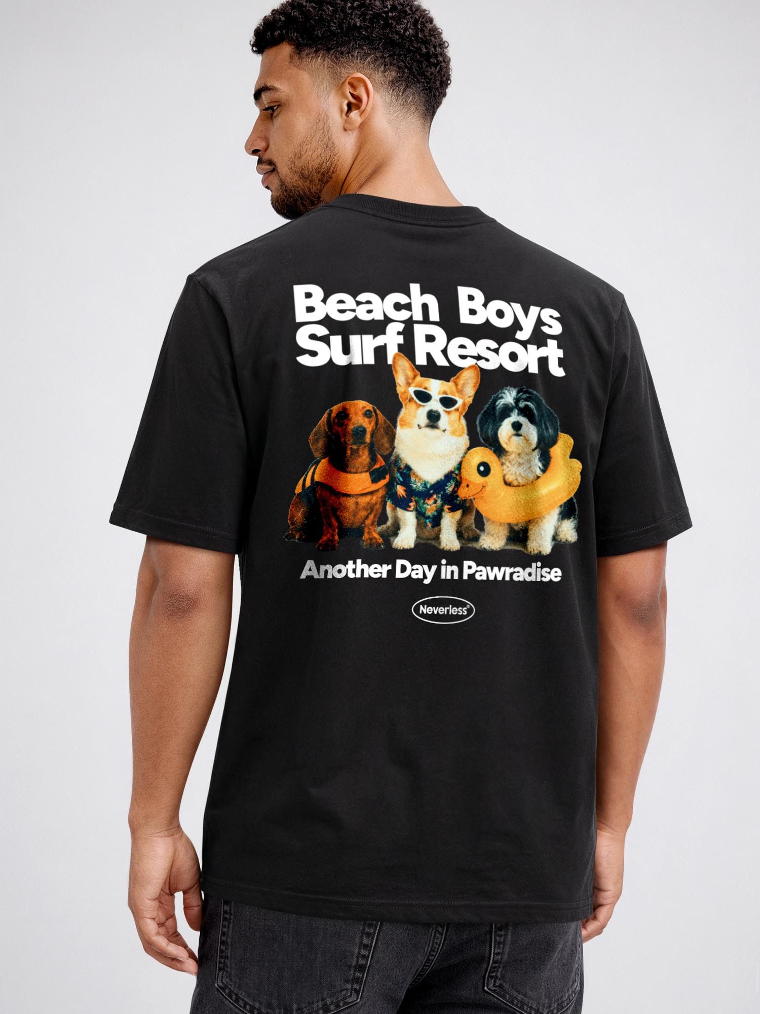 Neverless Oversize-Shirt Herren T-Shirt - Design Beach Dogs - Relaxed Fit Printshirt Sommer mit Print – Bild 2 von 5