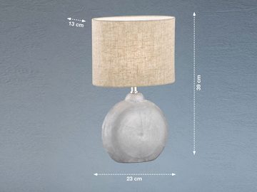 meineWunschleuchte LED Nachttischlampe, LED wechselbar, Warmweiß, Lampen-Fuß Keramik Silber, Lampenschirm oval Leinen Beige, 39cm klein