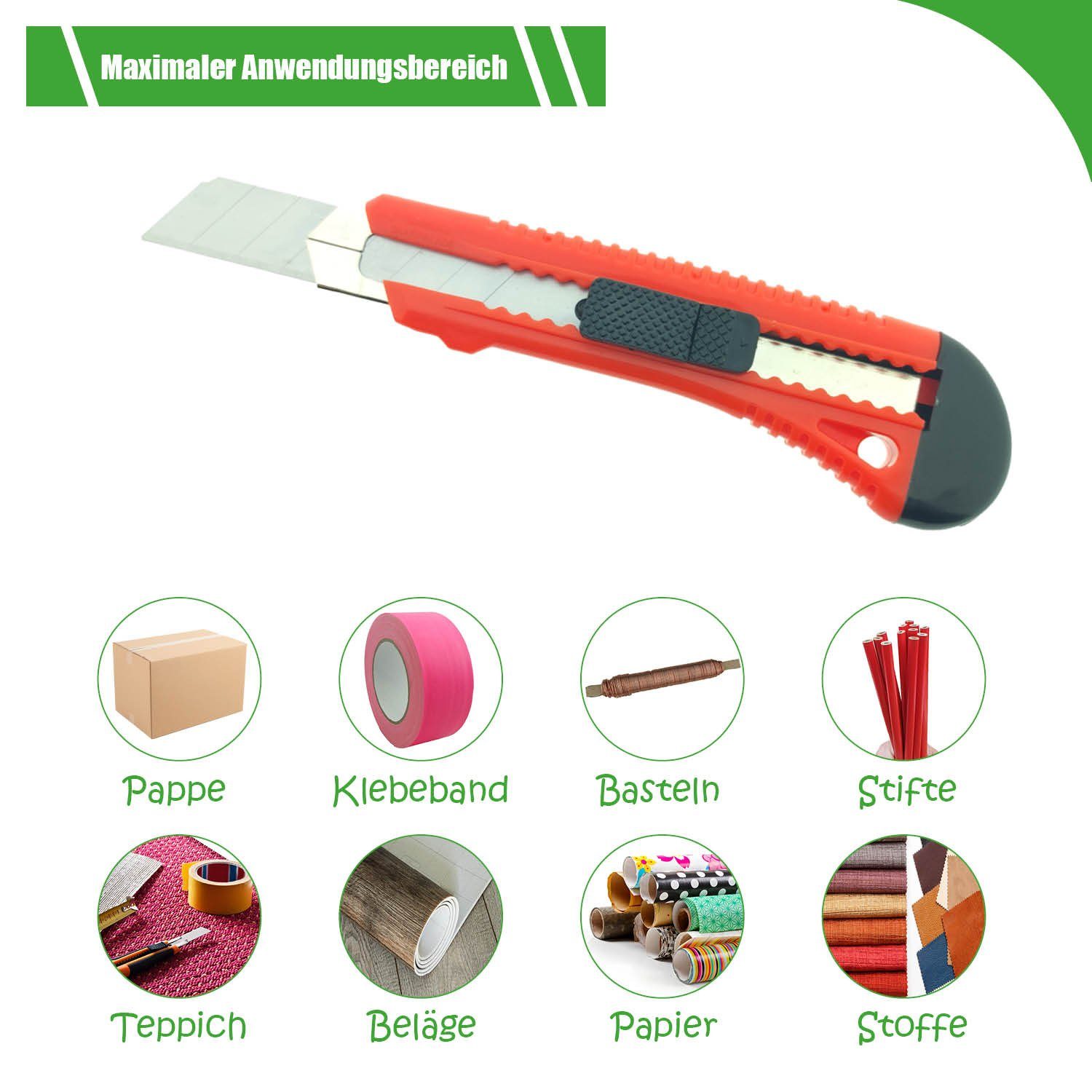 varivendo Cuttermesser Profi Cuttermesser 18mm, Handwerkerausführung, schwarz/rot, 1 Stück, (Stück, 1-tlg., Cuttermesser), Automatikmesser Dachdeckermesser Sicherheitsmesser
