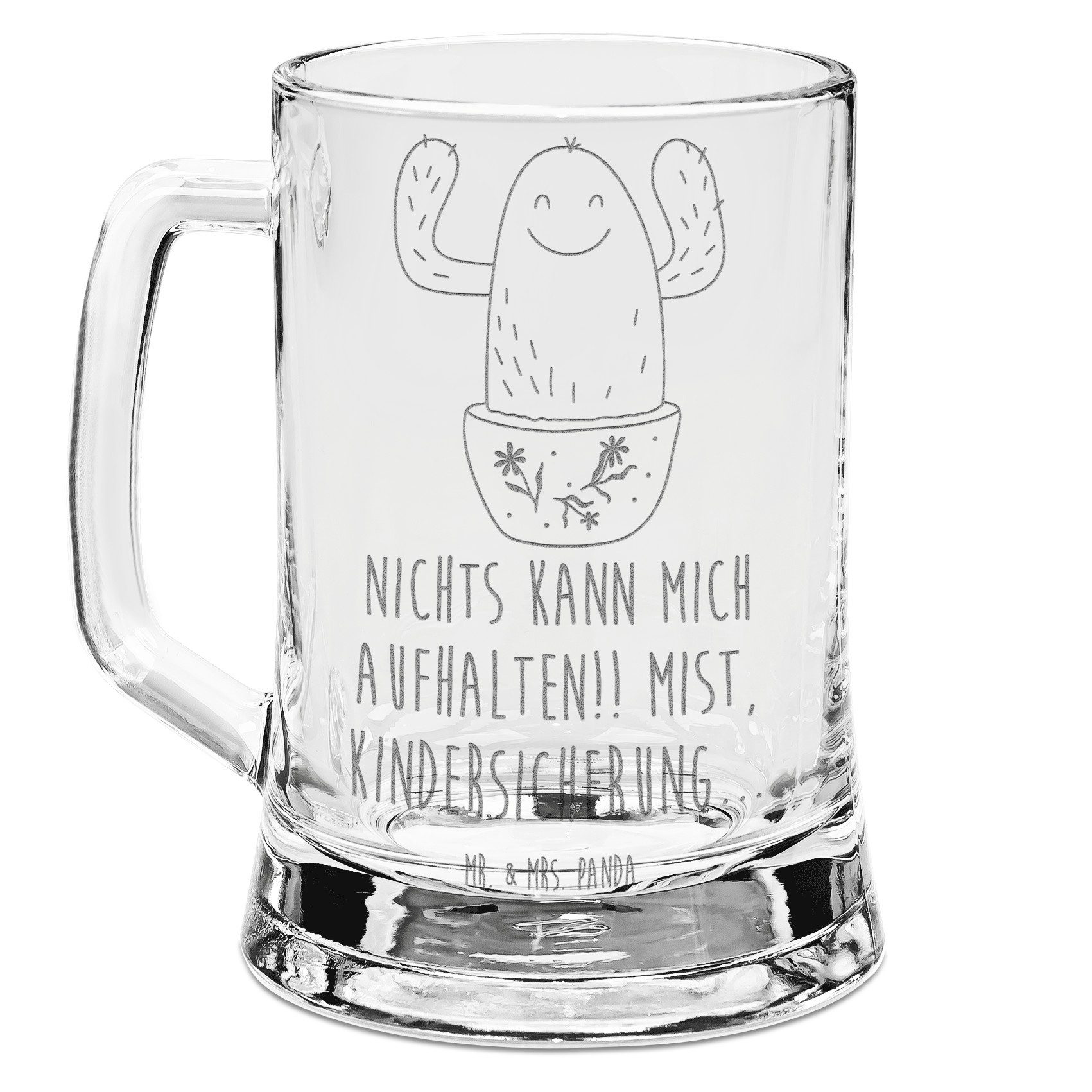 Mr. & Mrs. Panda Bierkrug Kaktus Happy, Seidel, Transparent, Kakteen, Krug, Humpen, Gravur Bier, Premium Glas, Bierhumpen Mit Gravur Panda Bierkrug Kollege