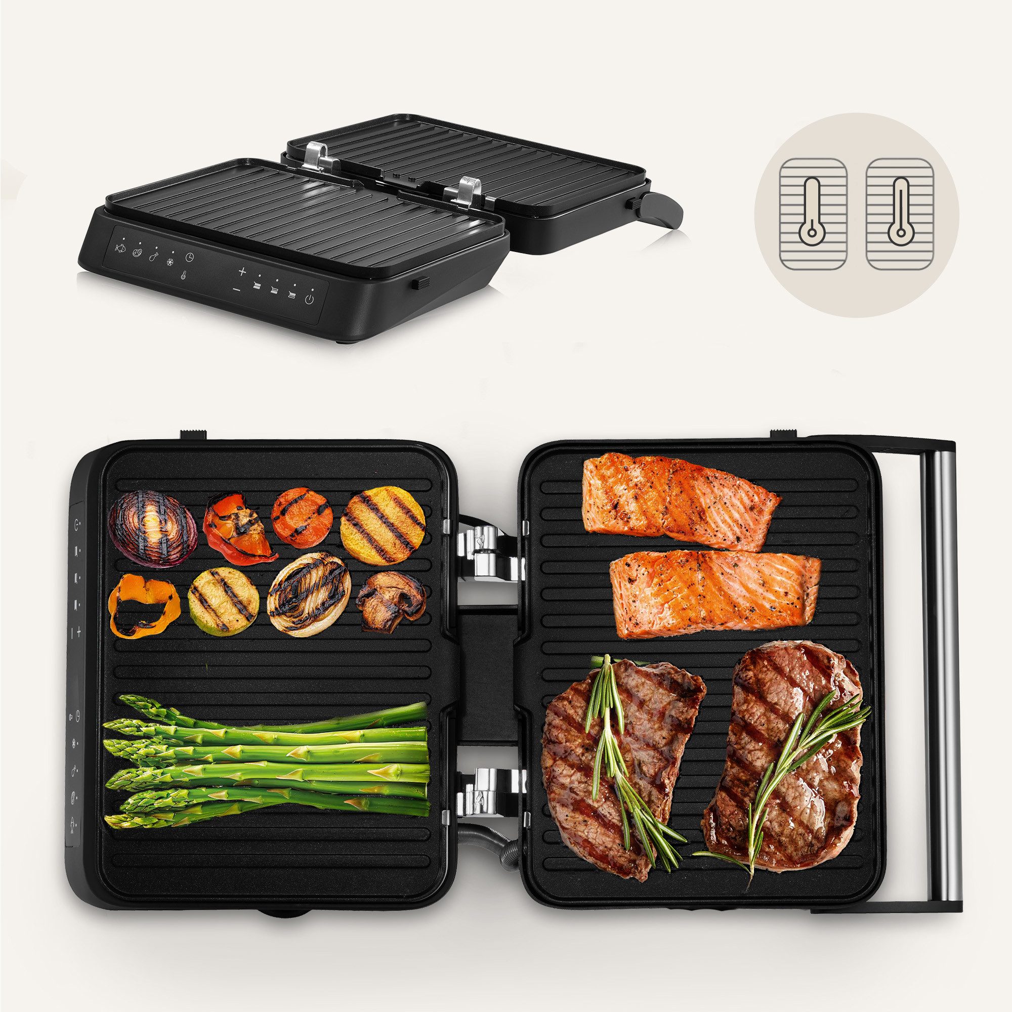 Zeegma Kontaktgrill GRILL CHEF 3.0, 2000 W, 2000 W/4 Programme/abnehmbare Platten/180°/Timer