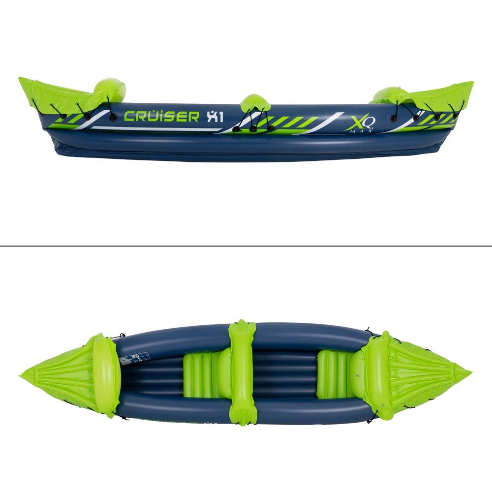 ECD Germany Schlauchboot Aufblasbares Kajak Cruiser X1 Schlauchboot Luftkajak Kanu Boot, für 2 Personen 318x80x55cm Grün/Weiß/Blau Set 2-tlg