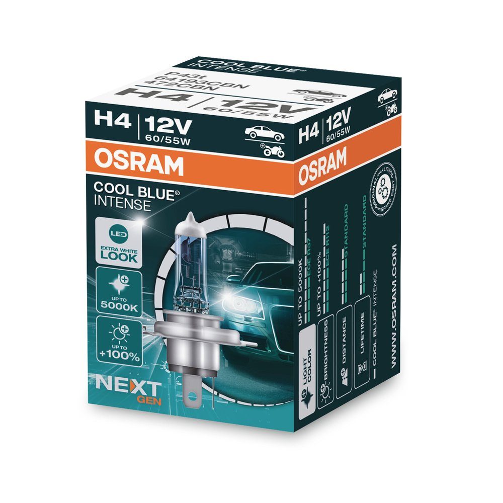 OSRAM KFZ-Ersatzleuchte 64193CBN Halogen INTENSE COOL H4 12 Leuchtmittel BLUE® W 60/55 Osram V