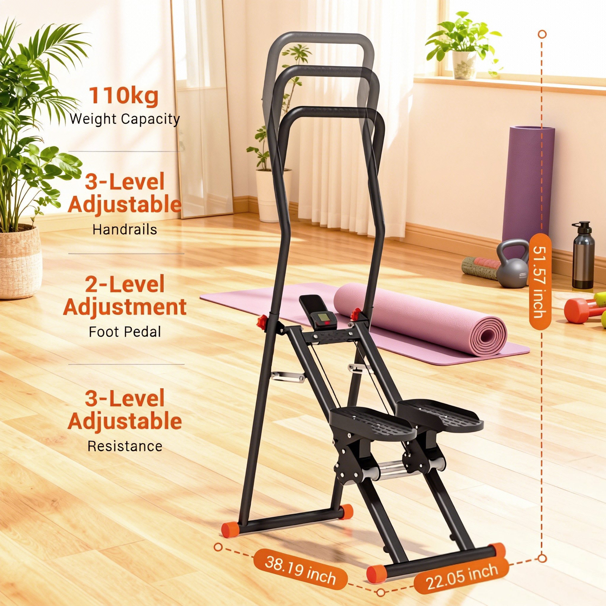 BAYMATE Stepper Stepper Gewichtskapazität Klettertrainingsgerät Heimfitnessgerät (mit LED-Anzeige Klappbarer Fitness-Trainer Stepper-Maschine für effektives Training 110kg)