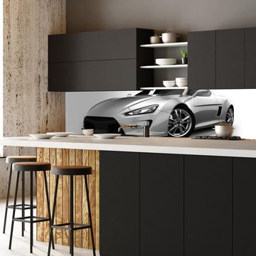 wandmotiv24 Küchenrückwand Silberner Sportwagen, (1-tlg), Premium Hartschaum Nischenrückwand in versch. Größen