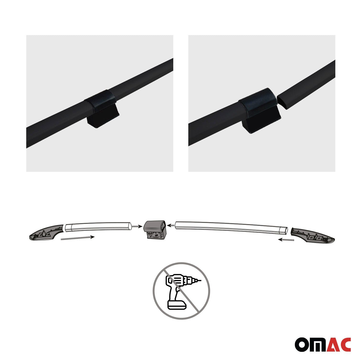 OMAC Dachträger Dachreling für VW T5 T6 2003-2025 L1 Kurzer Alu Schwarz 2x (2-St), Rostbeständig, Einfache Montage, Korrosionsbeständig