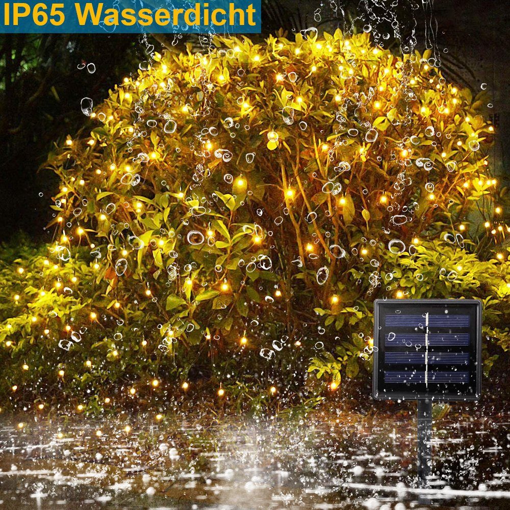 Sunicol LED Solarleuchte 1.5x1.5M/3x2M, Solar LED String Light,Wasserdichte Lichterkette, Warmes Weiß, Weiß, Multicolor, Blau, mit 8 Modi,für Haus Gärten Hinterhof Patio Landschaft