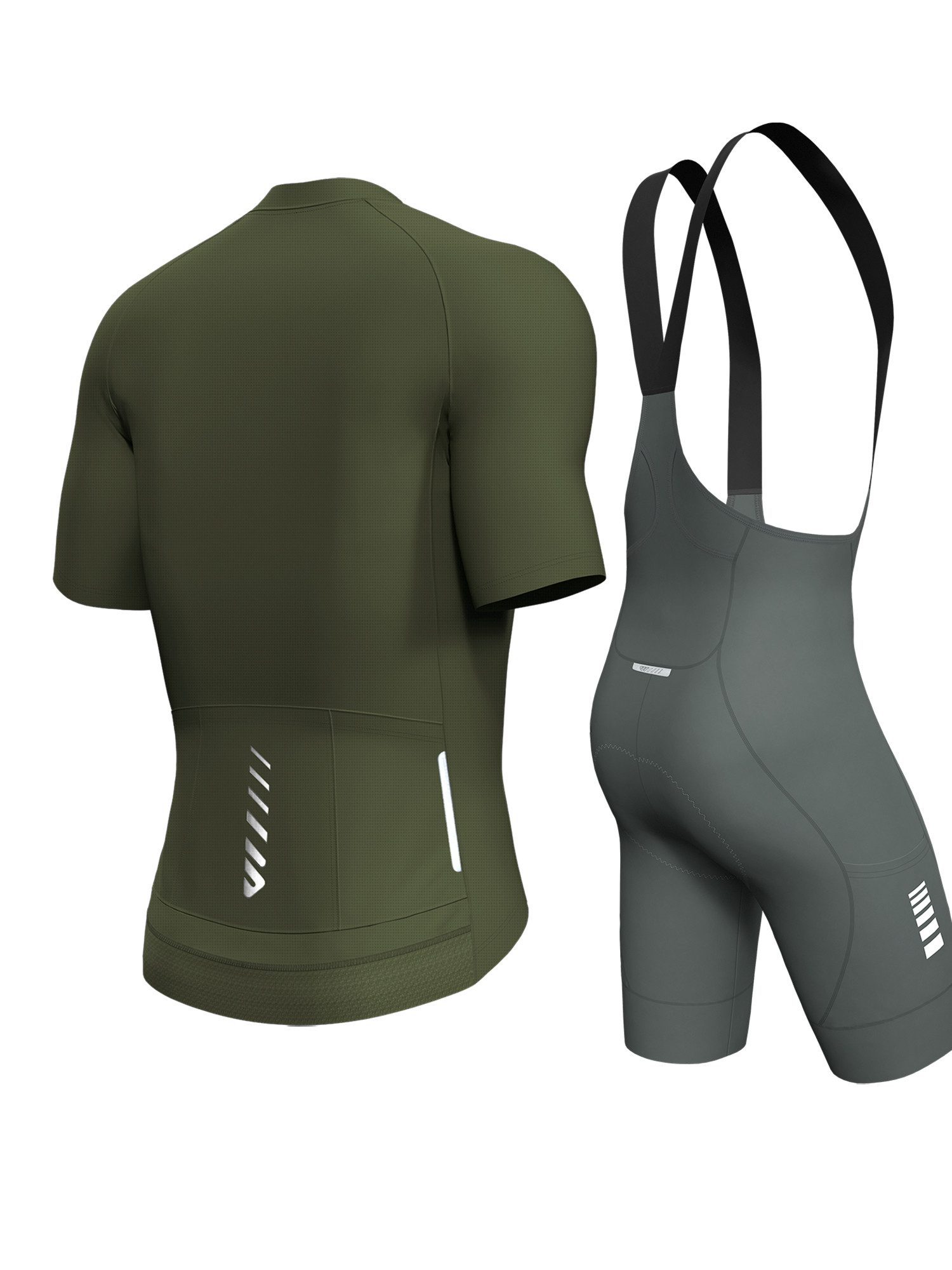 Wulibike Radtrikot Herren Kurzarm Gravel-Trikot für Bikepacking, Fahrradbekleidungsset (2-tlg) Herren Gravel-Set mit Y-Trägerhose und 6 Cargo-Taschen