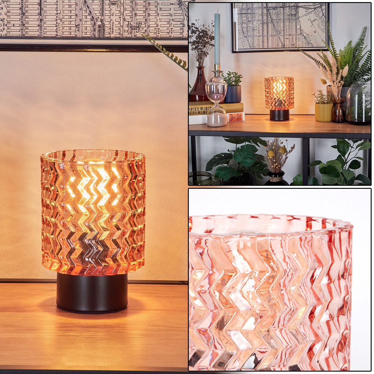 hofstein Tischleuchte Tischlampe aus Metall/Glas in Schwarz/Rosa, ohne Leuc günstig online kaufen