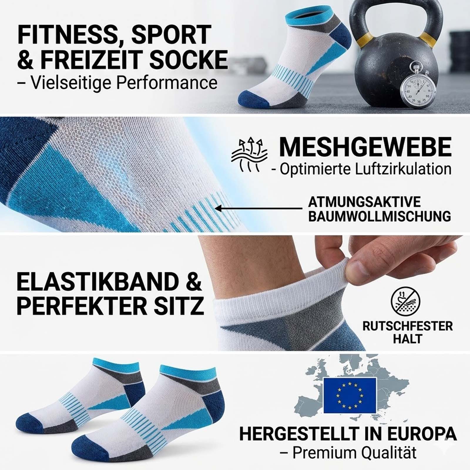 Chili Lifestyle Sneakersocken PREMIUM Sneaker Socken Damen & Herren aus Baumwolle, atmungsaktiv (Multipack, 12-Paar, 4 Farbdesigns - AirGrip Komfortbund ohne Gummidruck) Low Cut Sneaker Socken für Sport, Alltag & Freizeit