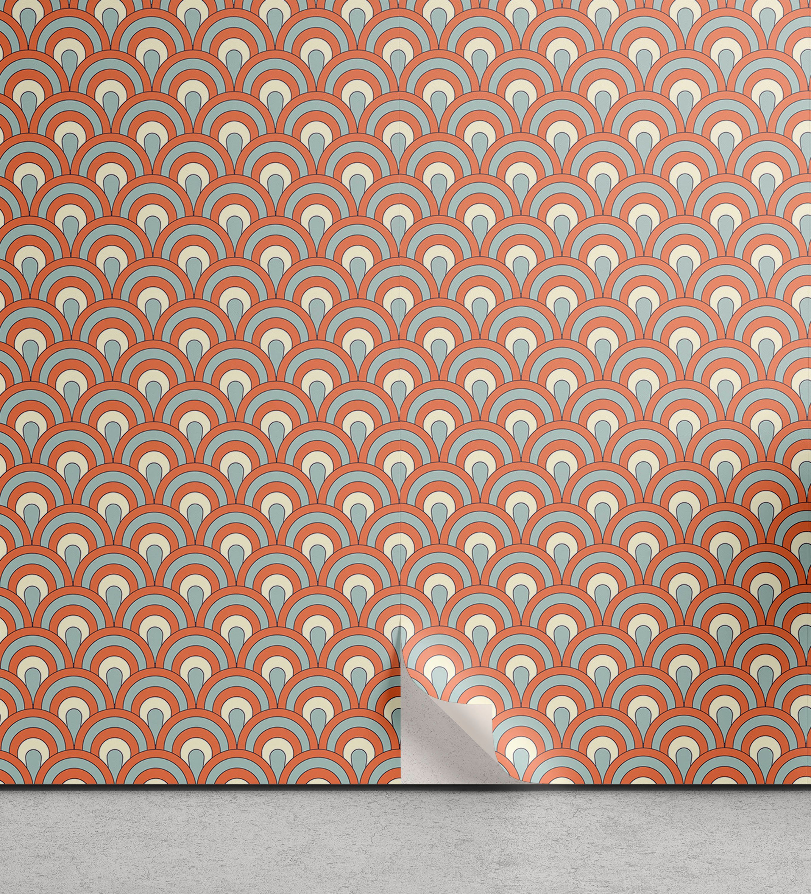 Abakuhaus Vinyltapete selbstklebendes Wohnzimmer Kurvige Küchenakzent, Orange Waves Overlapping